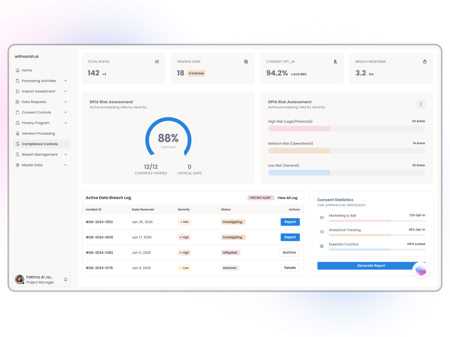 Compliance management UI screenshot