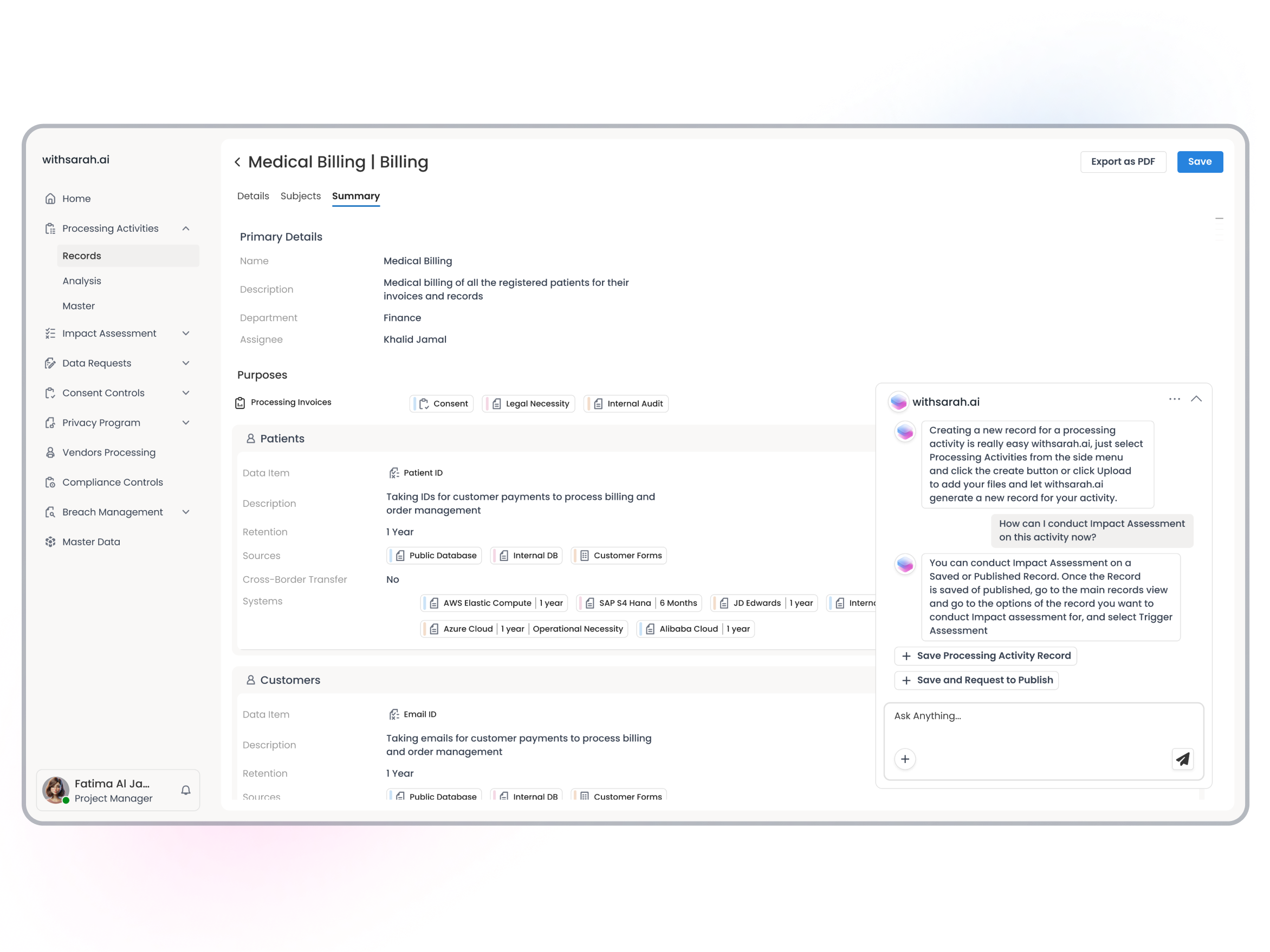 ROPA module UI screenshot