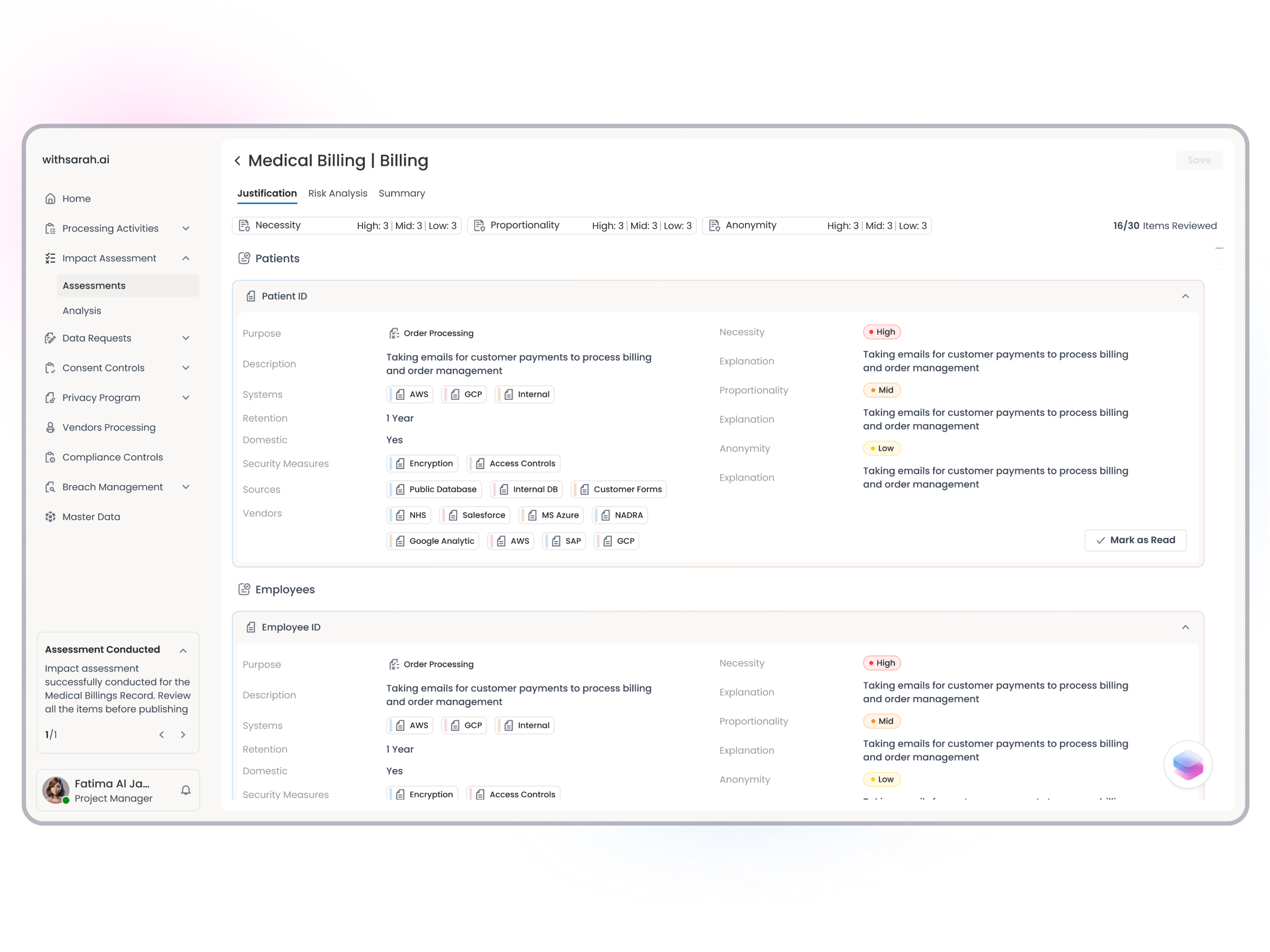 DPIA module UI screenshot