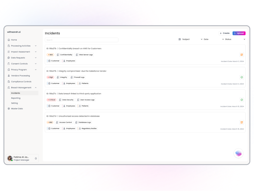 Privacy program management UI screenshot